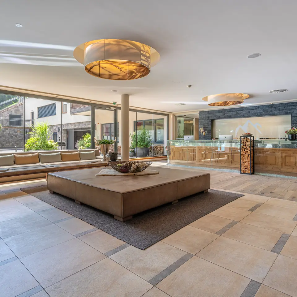 Stylish hotel lobby at the Bergland Sölden