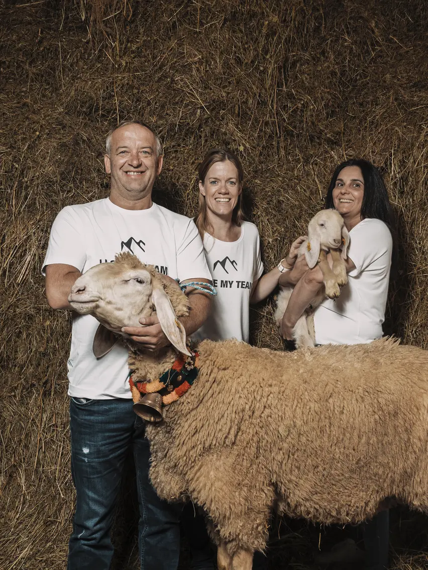 staff with sheep in hotel Bergland