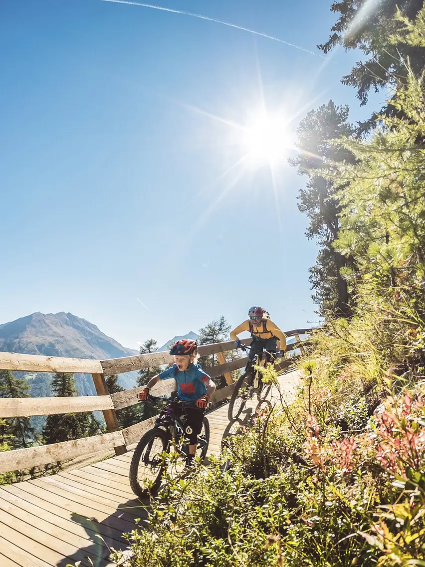 mountain bike downhill with children